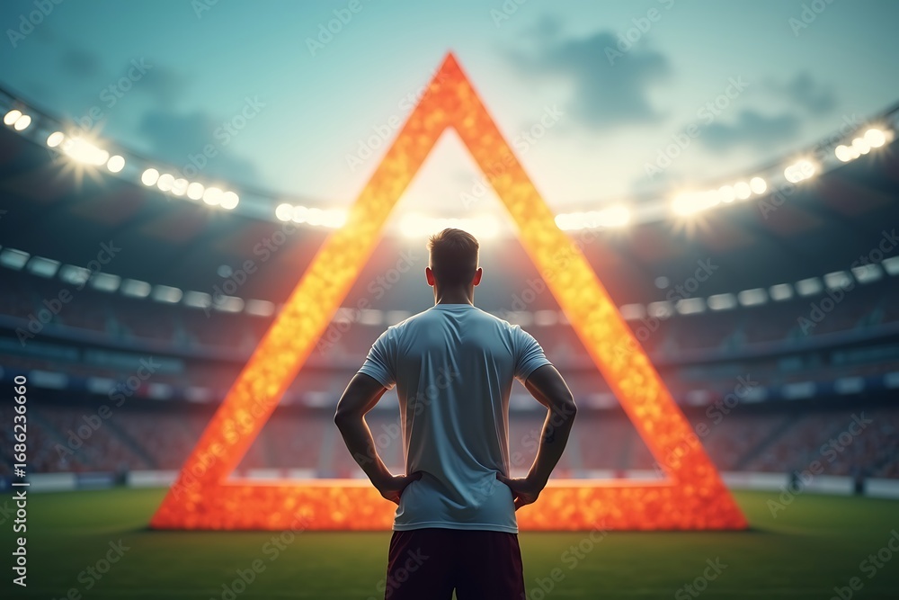 Aufkleber generative ai football player and geometric figure visualization.