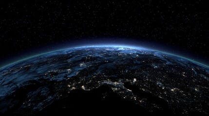 Obraz premium View of Earth from Space Showing Night Lights and Illuminated Landmasses Against the Darkness of Space Massive Planet Globe