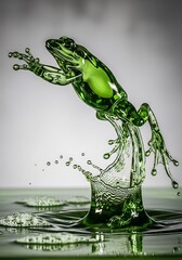 Captivating liquid sculpture: A whimsical frog formation created from colliding water droplets frozen in motion