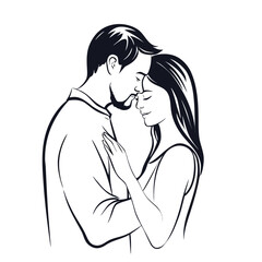 Passionate Embrace A Black and White Illustration of a Romantic Couple Sharing an Intimate Moment