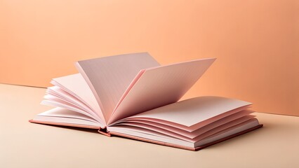 Open pink notebooks on peach background