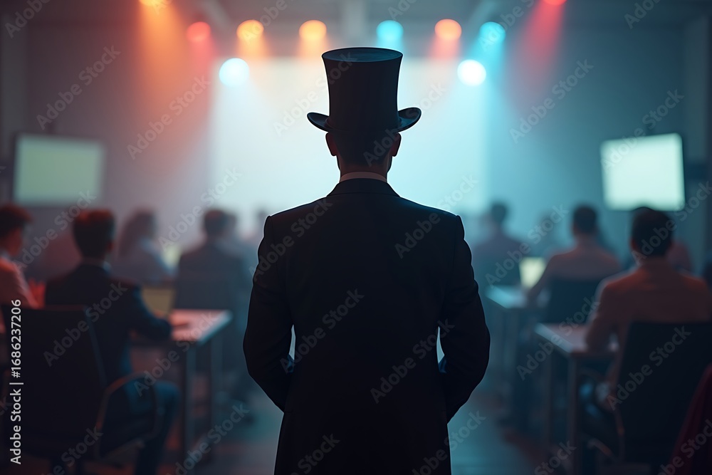 Poster generative ai image of a magician's audience session.