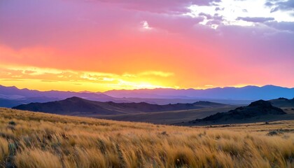 Colorful sunset over a grassy plain