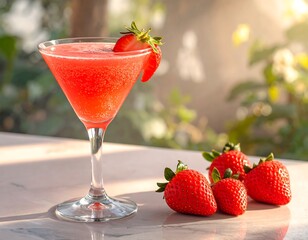 Strawberry cocktail in martini glass