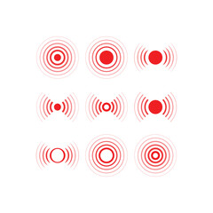A versatile vector set of red radar, sonar, and signal icons. Perfect for wireless technology, communication, and alert UI/UX design projects