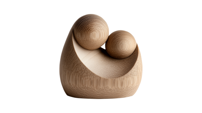 Wooden abstract sculpture symbolizing mother and child bond - Powered by Adobe