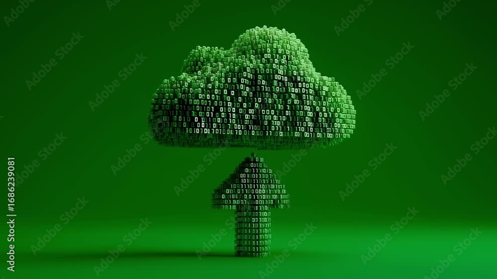 Aufkleber binary code transforming into upload arrow and cloud, representing cloud computing and data transfer