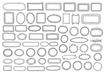 Collection of decorative hand drawn floral borders and frames for creative design projects