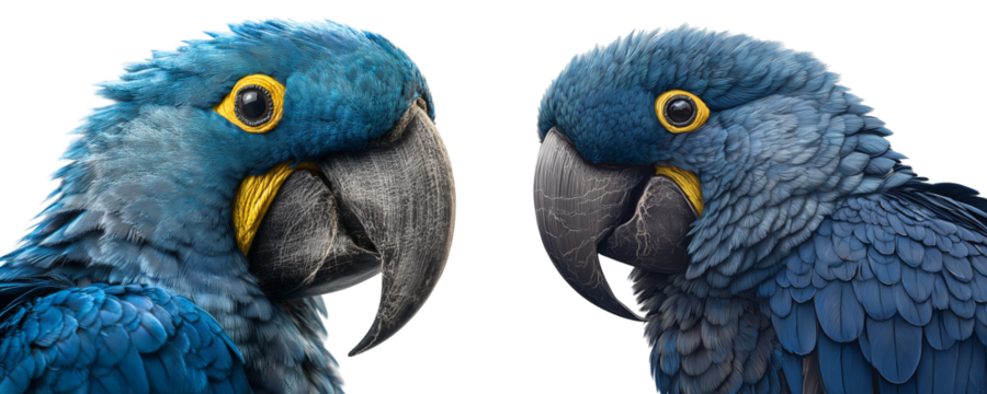 Two blue hyacinth macaw birds facing each other