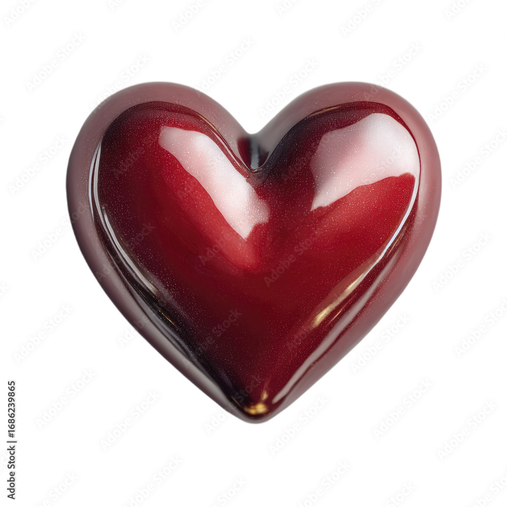 Poster a glossy deep red heart shape object with a subtle sparkle detail transparent background
