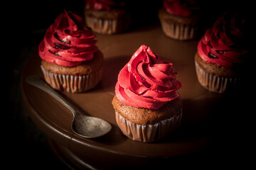 Homemade red cake for Halloween. Festive food concept. Background.