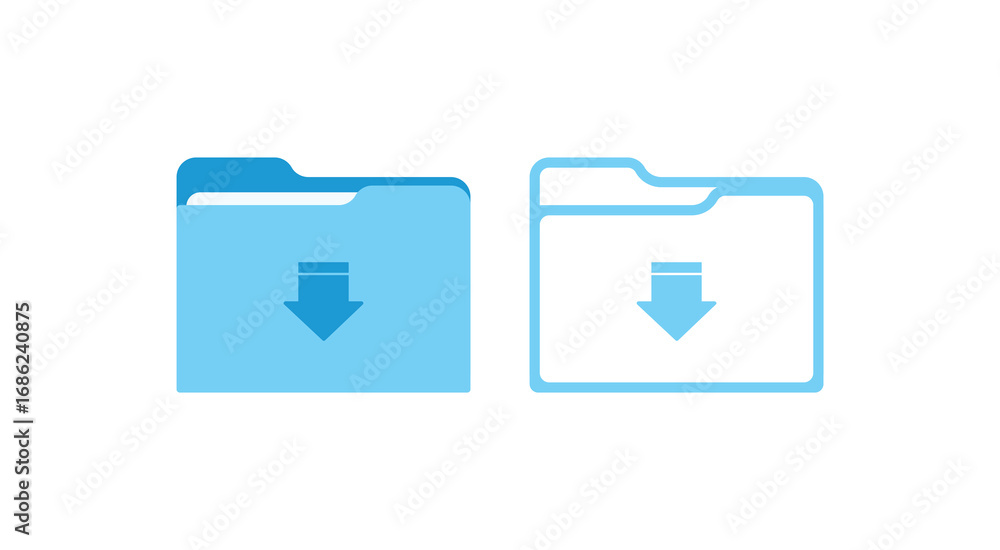 Poster download folder icon in two styles: solid and outline. this simple, clean vector illustration is ide