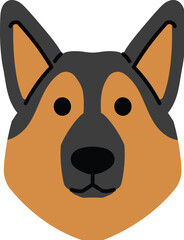 Happy German Shepherd Dog Breed Character, Friendly Puppy Head, Funny Adorable Doggy Face Cartoon illustration 