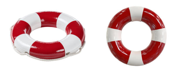 Two red and white lifebuoys together