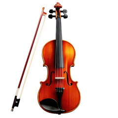 Violin with Bow, Detailed Wood Grain, isolated on transparent background.