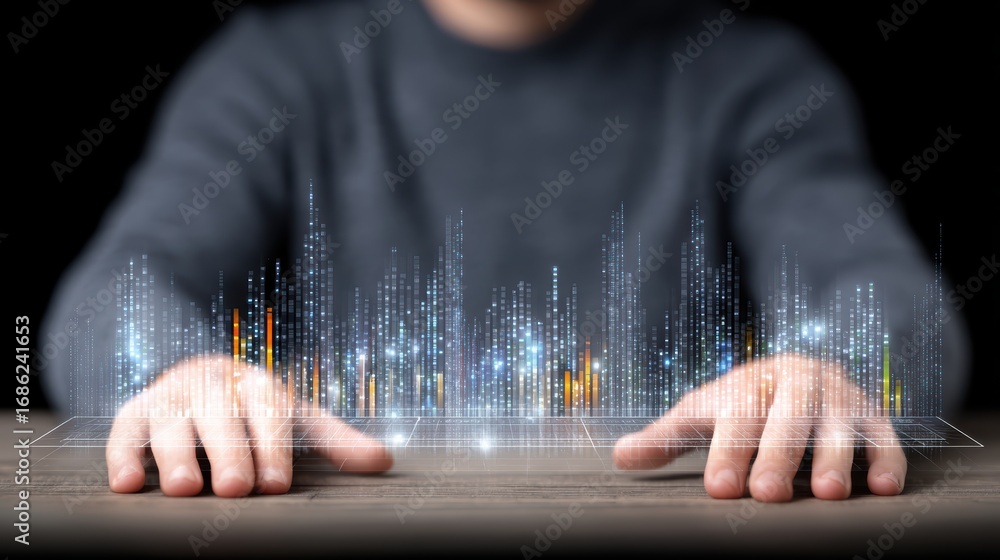 Poster interactive digital interface on tablet, exploring modern user experience and innovative technology