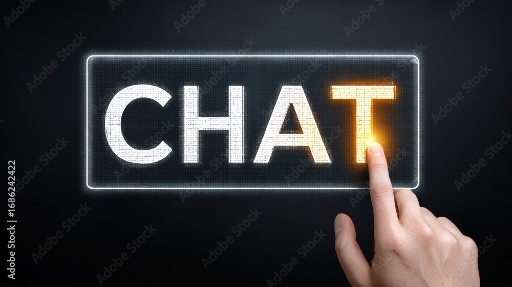 Poster hand engaging with digital chat interface, exploring modern communication and virtual interaction