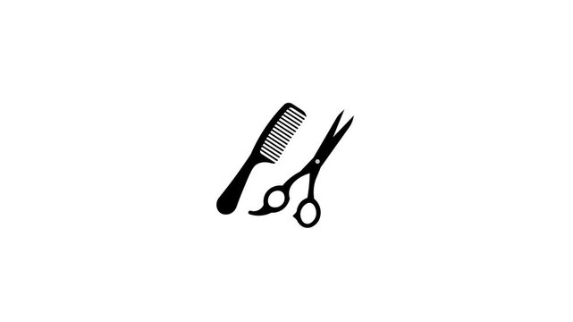 Silhouette scissor and comb icon animated for barbershop business haircut, with transparent background