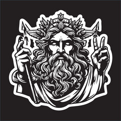 A illustrator of Zeus with black white drawing line 