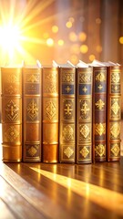 Old books in sunlight on a table