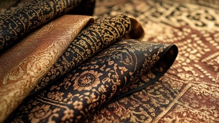 Luxurious Textile Close-Up: A Symphony of Ornamental Patterns and Rich Textures