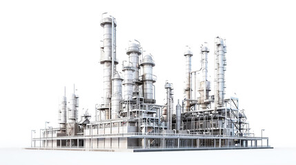Obraz premium Realistic 3D oil refinery plant, white background.