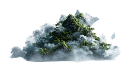 Lush mountain shrouded in clouds