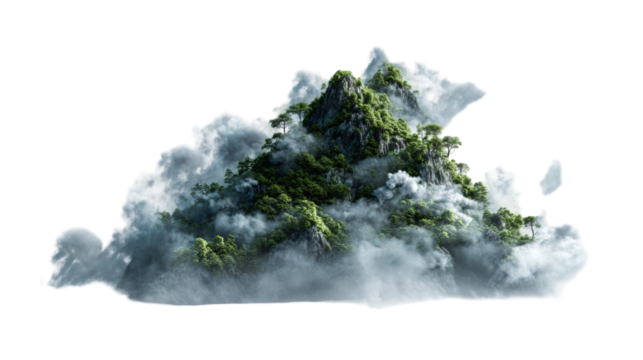 Lush mountain shrouded in clouds