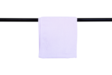 white towel hanging on white isolated background. bathroom equipment