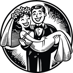 Joyful Wedding Celebration Groom Carries Bride in Whimsical Embrace Symbolizing Happiness and New Beginnings