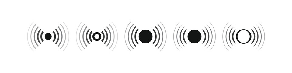 A vector set of black and gray radar and sonar signal icons. Ideal for wireless technology, communication, and UI/UX design projects