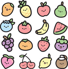 Fruits Cute Cartoon Vector Collection