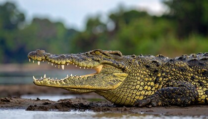 Fototapeta premium Crocodile resting near river