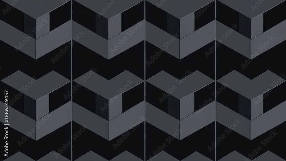 Poster Abstract geometric pattern with repeating dark gray and black 3D cube shapes creating a modern stylish visual design