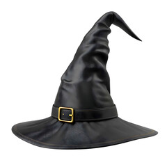 Black Witch Hat PNG Realistic Illustration Isolated on White Transparent Background,generative ai	
