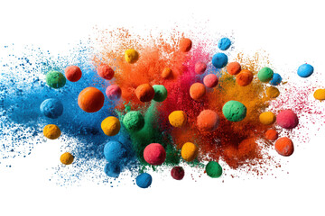 Colorful spherical objects suspended in a vibrant explosion of color
