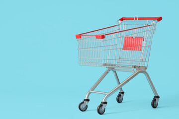 Shopping cart on blue background