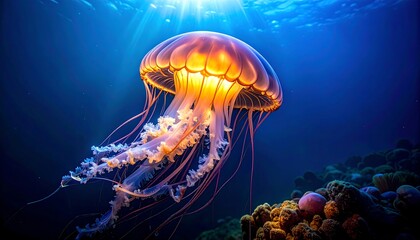 Fototapeta premium Glowing jellyfish dances deep