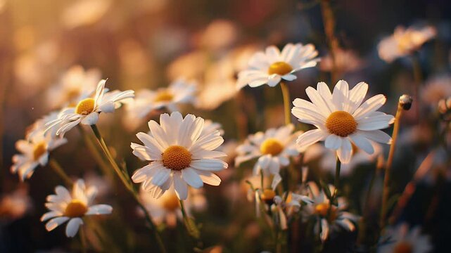 Daisy flowers field wind setting sun ray nature spring flower garden plant