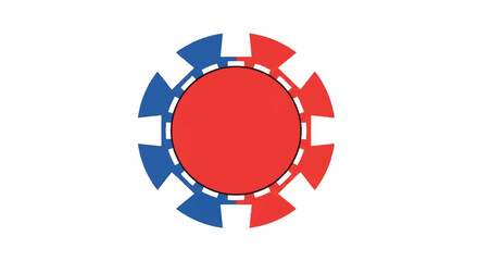 Red and Blue Casino Chip on White Background.