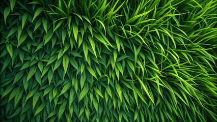 Close up of vibrant green leaves and grass creating a natural texture and background for various design purposes