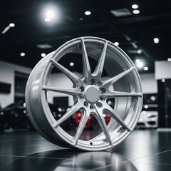 Obraz premium Silver Wheel on Stand, Showroom