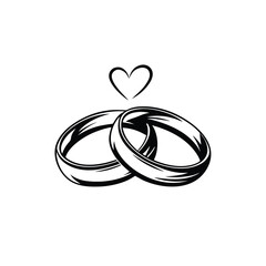 Elegant Wedding Rings Intertwined Symbolizing Eternal Love and Commitment A Heart Above Signifies the Bond