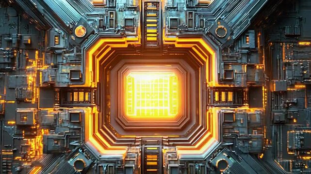 Futuristic circuit board glowing with orange lights