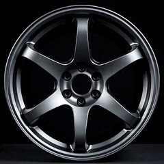 Obraz premium Gloss Black Six-Spoke Wheel, Studio Product Shot