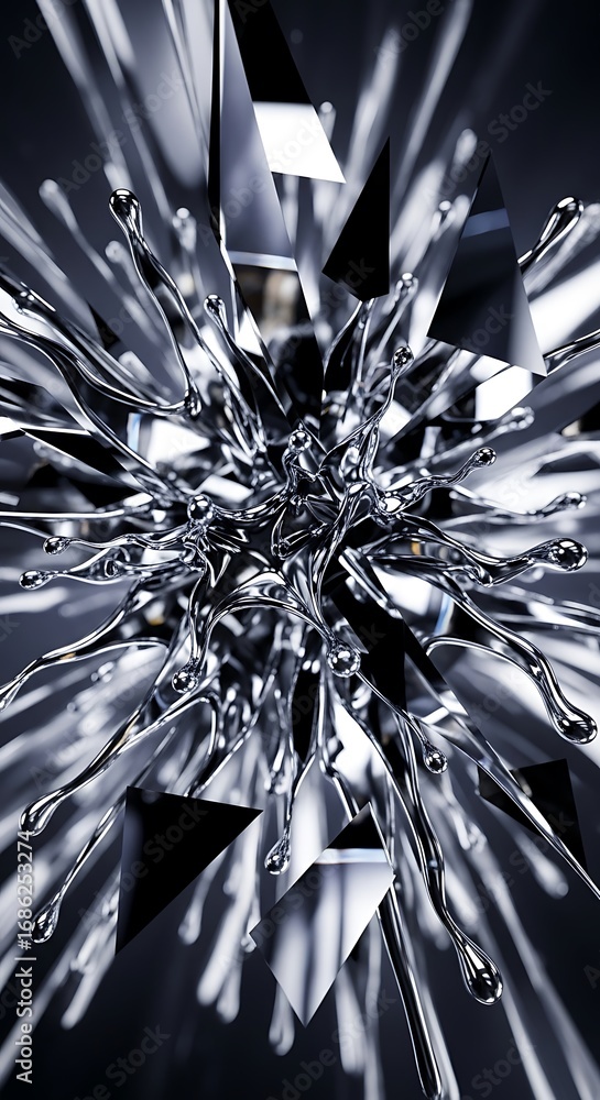 Aufkleber abstract metallic fractal explosion with geometric shards design art
