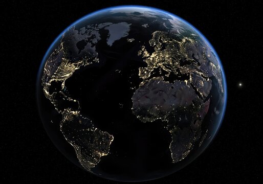 Earth View from Space Showing City Lights and Constellations against Black Backdrop