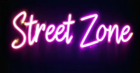 Obraz premium Bright pink neon sign displays Street Zone text. Dark background emphasizes glowing script. Simple, bold lettering creates visual impact.