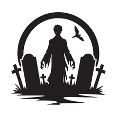 graveyard vector silhouette outline logo design concept illustration