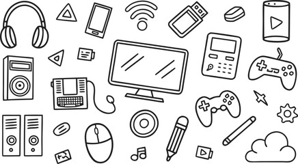 doodle set of gadgets isolated